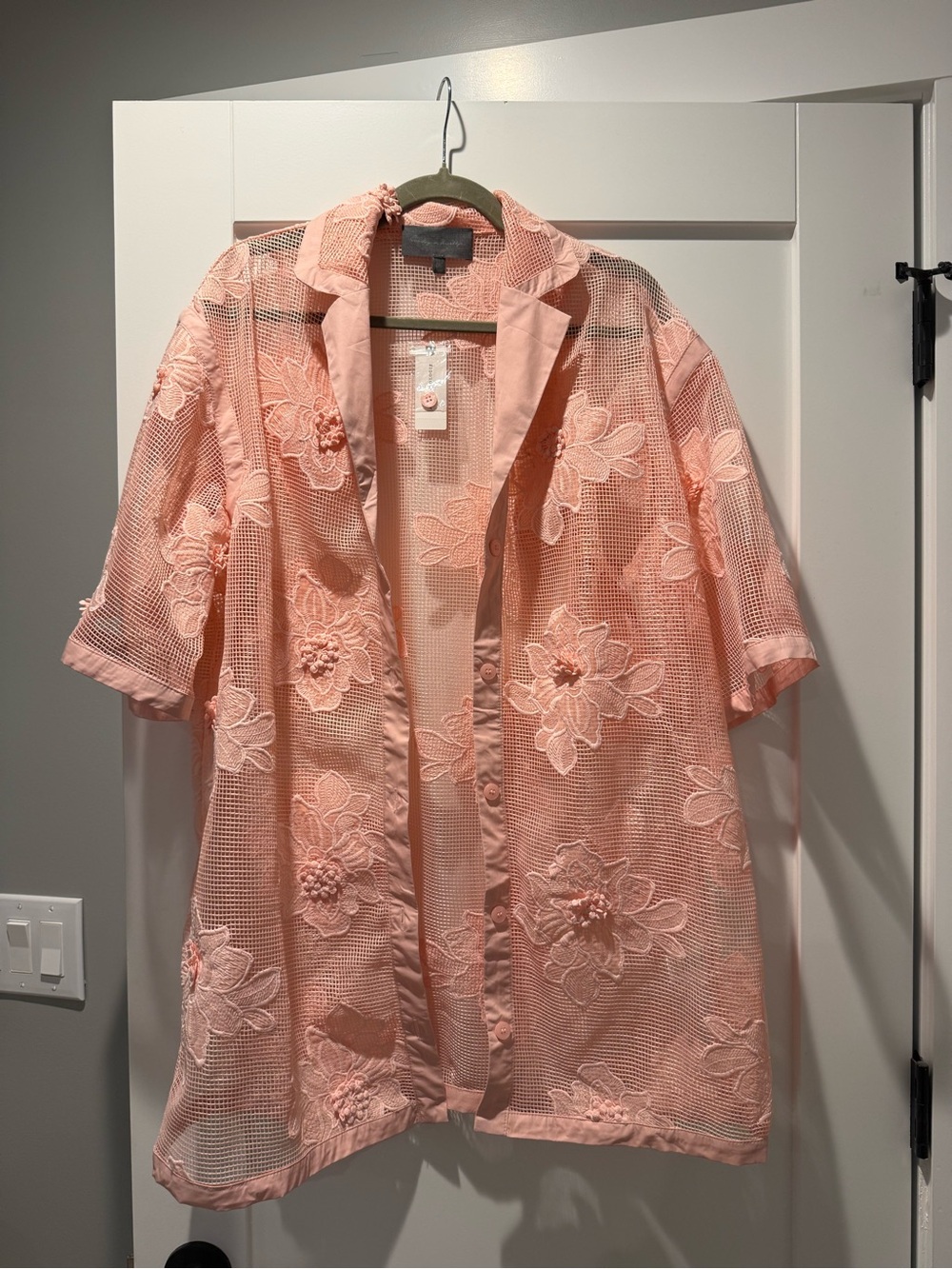 Peach Floral Mesh Button-Up Shirt